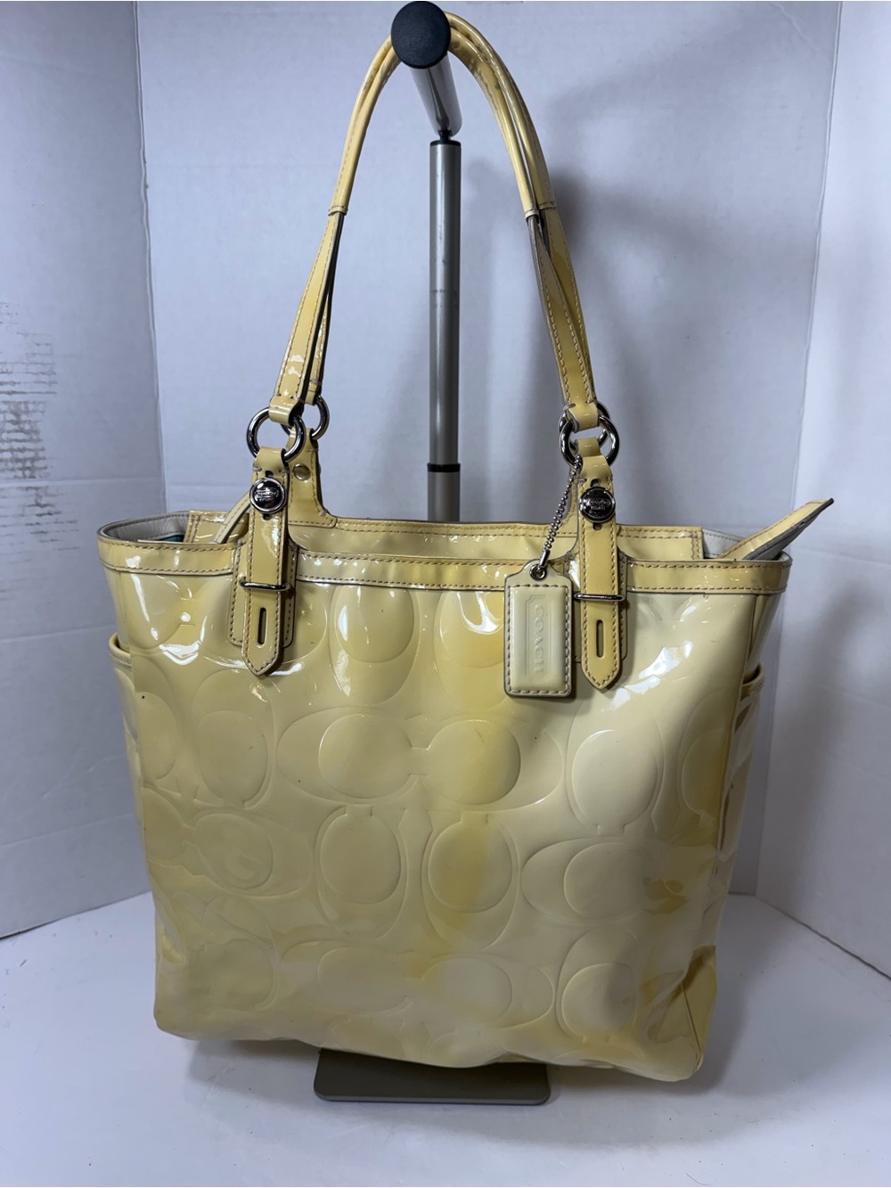 Vintage Y2K Coach Yellow Signature Patent Tote Bag
